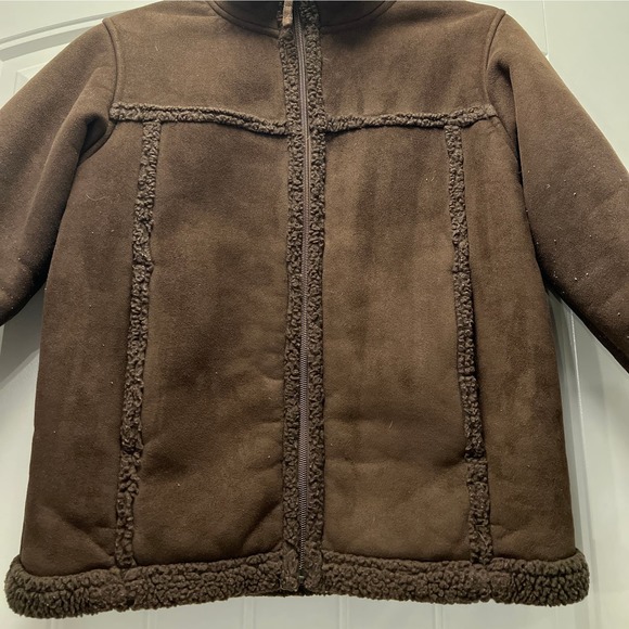 LL Bean Girls Full Zip Faux Shearling Suede Winter Jacket Size M(10-12) Brown - Picture 4 of 8